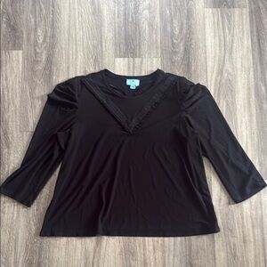 CeCe Black Puff Sleeve Blouse with Sailor Collar